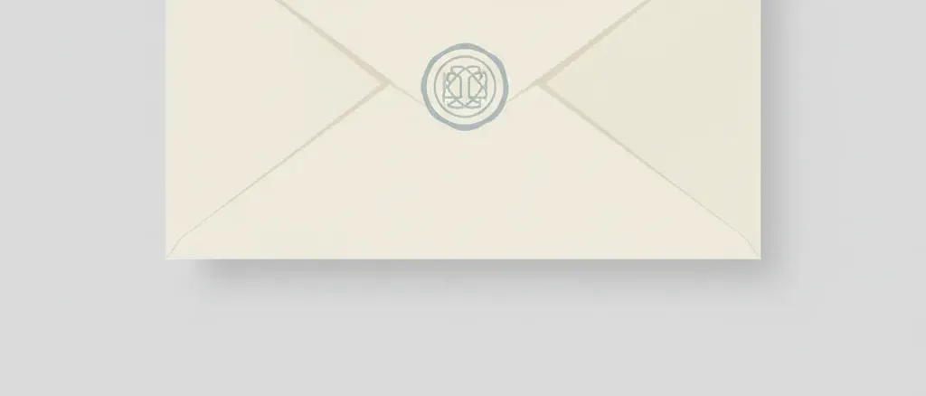 A single envelope with a faint official seal on a pale background, flat vector illustration.