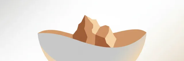A small angular shape resting at the base of a smooth curved form, muted palette, flat vector illustration.