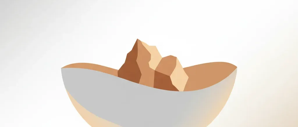 A small angular shape resting at the base of a smooth curved form, muted palette, flat vector illustration.