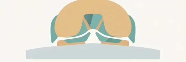 A stylized cross-section of a knee joint with prosthetic components, flat vector editorial illustration.