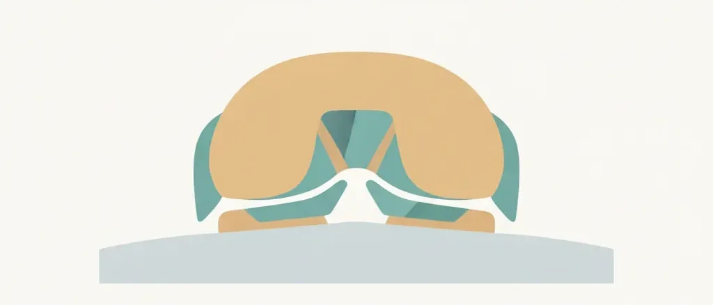 A stylized cross-section of a knee joint with prosthetic components, flat vector editorial illustration.