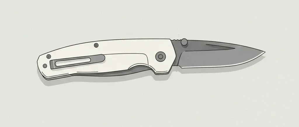 A closed folding knife resting on a grey surface, flat vector illustration in muted tones.