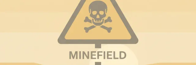 A stylized warning sign silhouette against a barren landscape, flat vector illustration in muted warning tones.