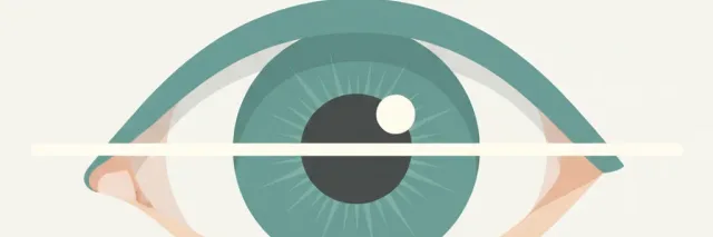 A stylized eye with a thin beam of light crossing the iris, rendered in muted teal and grey tones, flat vector illustration.