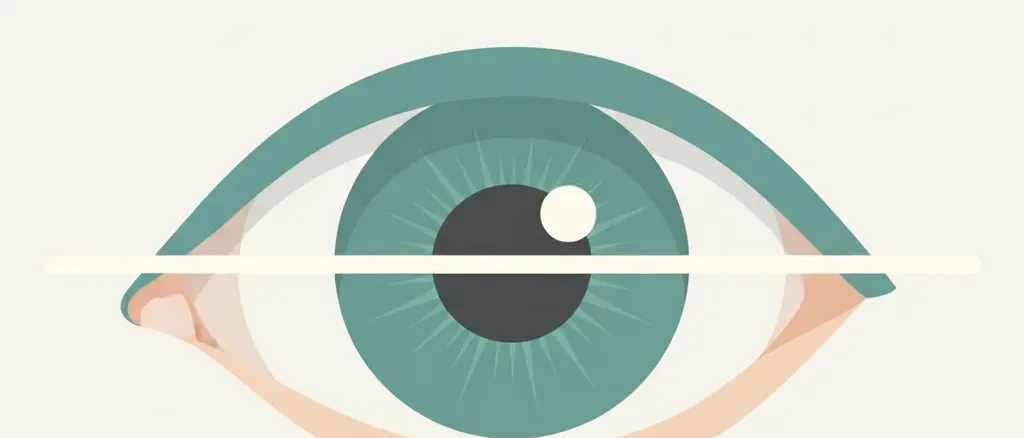 A stylized eye with a thin beam of light crossing the iris, rendered in muted teal and grey tones, flat vector illustration.