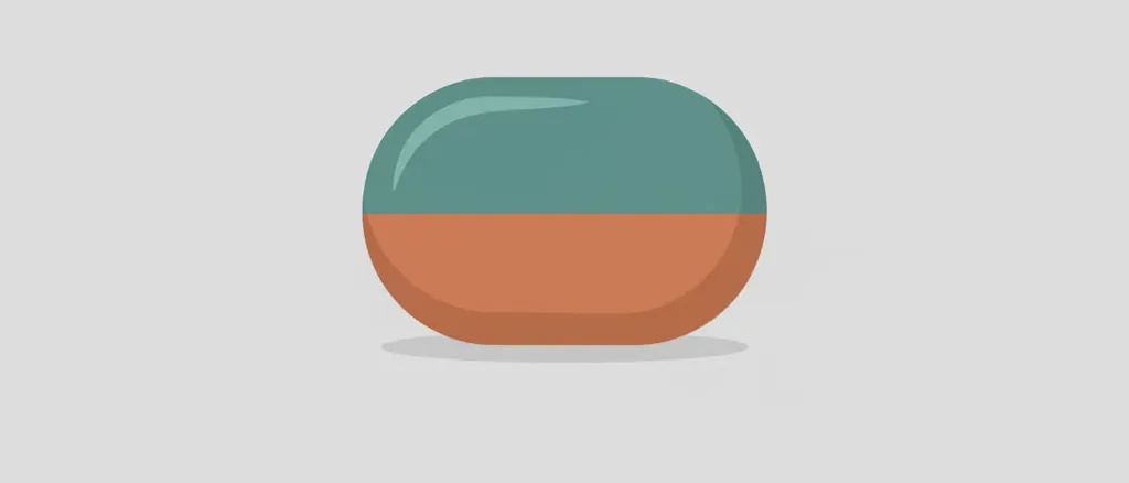 A single bright colourful laundry detergent pod resting on a plain grey surface, flat vector illustration with muted rendering.