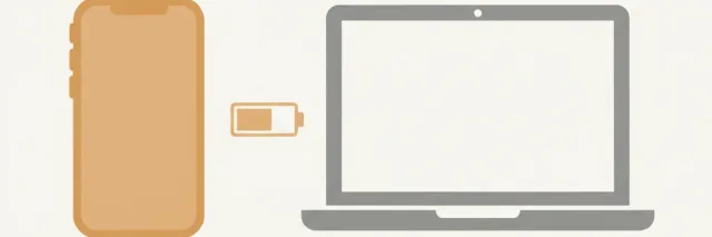 A simple smartphone and laptop silhouette with a small battery icon, flat vector illustration.