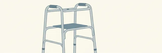 A simple walker casting a long shadow on a pale floor, flat vector illustration in muted tones.
