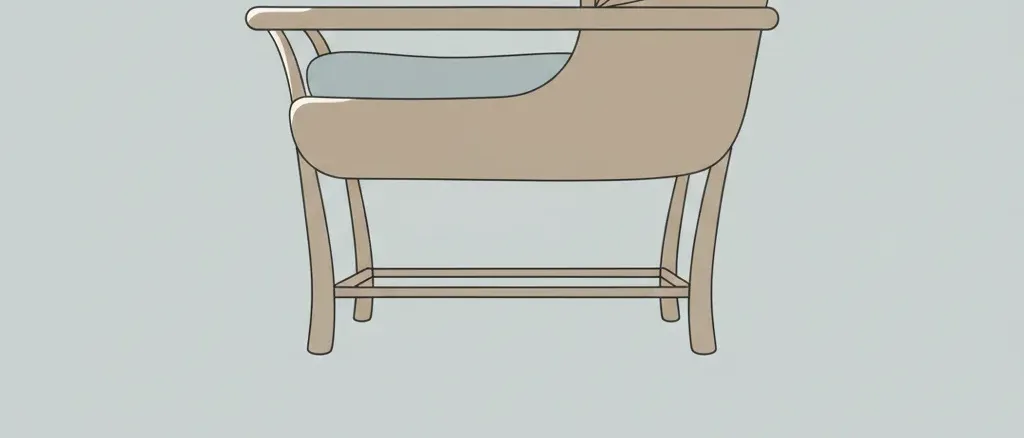 A single pale empty hospital basinet in minimal outline against a muted grey-blue background, flat vector illustration.