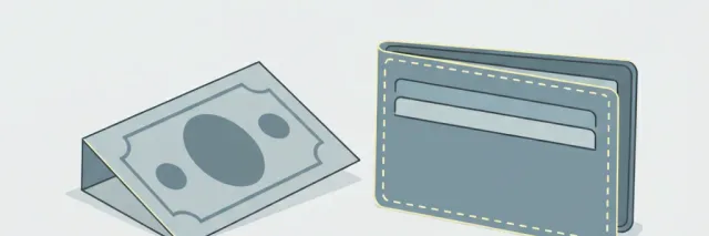 A single medical bill and a thin wallet side by side on a plain surface, muted blue-grey tones, flat vector illustration.