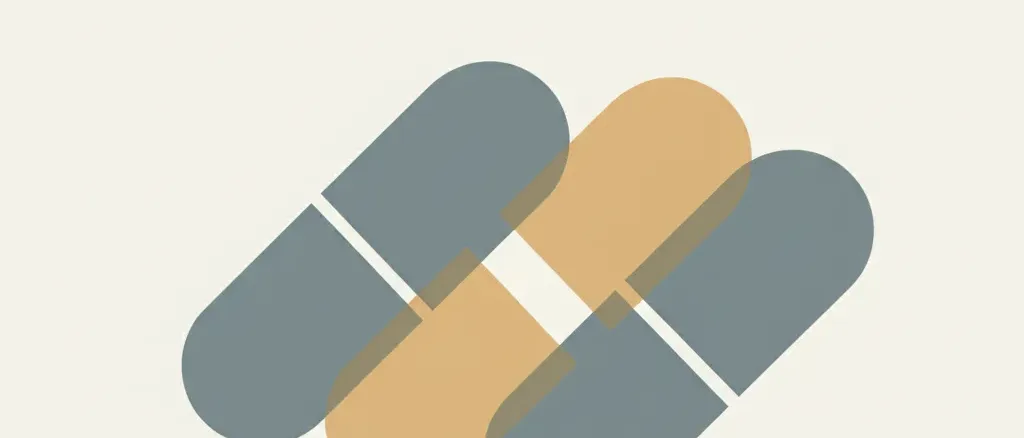 Several overlapping pill shapes in muted tones against a pale background, flat vector illustration.