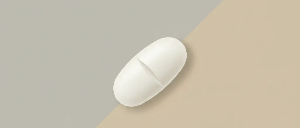 A single white oval pill resting on a pale neutral background, flat vector illustration.