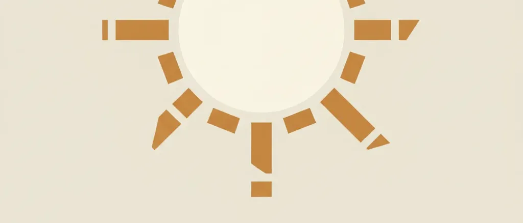 A single abstract sun shape rendered in muted amber tones against a pale cream background, flat vector illustration.