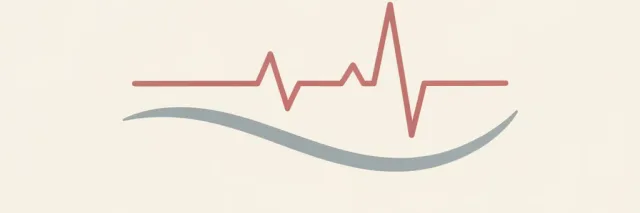 A flat vector illustration of a simple heart rate monitor line on a plain background, muted tones.