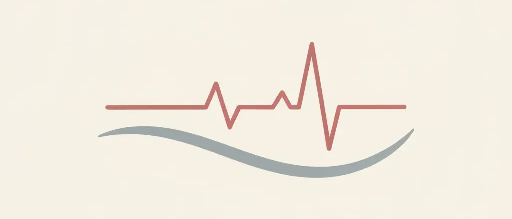 A flat vector illustration of a simple heart rate monitor line on a plain background, muted tones.