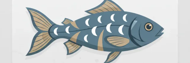 A single muted silver-blue fish on a pale grey surface, flat vector illustration.