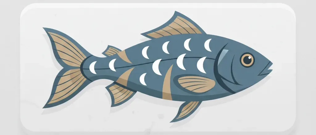 A single muted silver-blue fish on a pale grey surface, flat vector illustration.