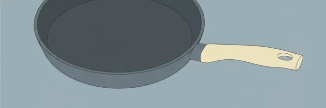 A single nonstick frying pan on a neutral kitchen surface, flat vector illustration in muted tones.