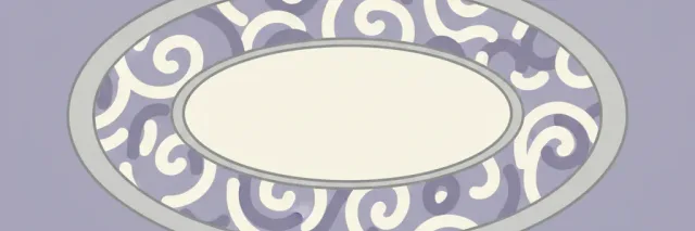 Two concentric pale ovals on a muted lavender-grey background, flat vector illustration suggesting quiet symmetry.