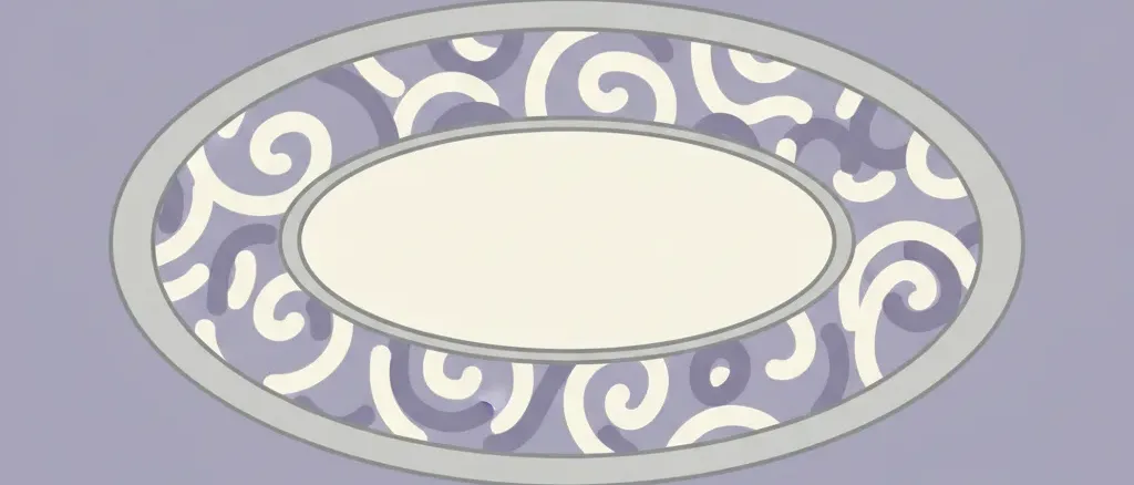 Two concentric pale ovals on a muted lavender-grey background, flat vector illustration suggesting quiet symmetry.