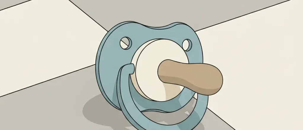 A silicone pacifier resting on a tile floor, flat vector illustration in muted tones.