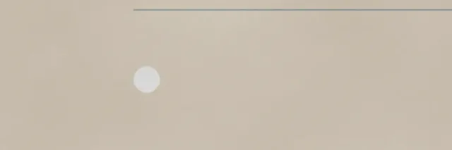A single small pale circle offset low against a large muted sand field, flat vector illustration.