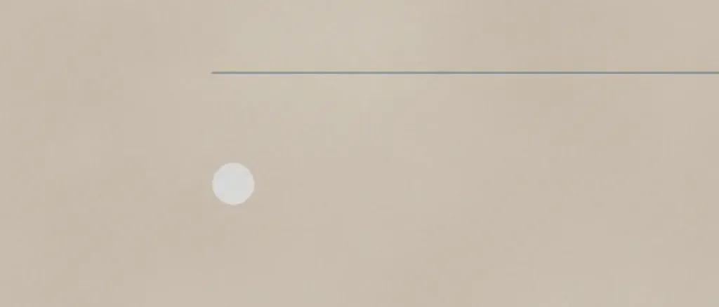 A single small pale circle offset low against a large muted sand field, flat vector illustration.