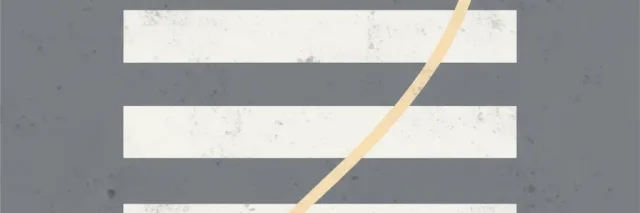 A lone crosswalk painted on grey asphalt seen from above, flat vector illustration, no figures.