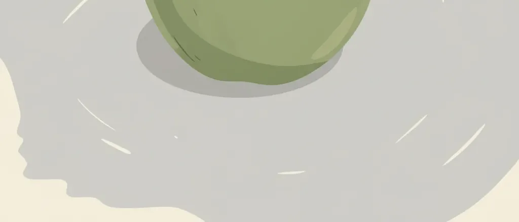A single muted green apple on a pale grey background, flat vector illustration.