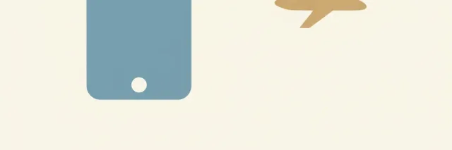A phone silhouette and an airplane silhouette side by side with empty space between them, rendered in muted blue and grey tones, flat vector illustration.