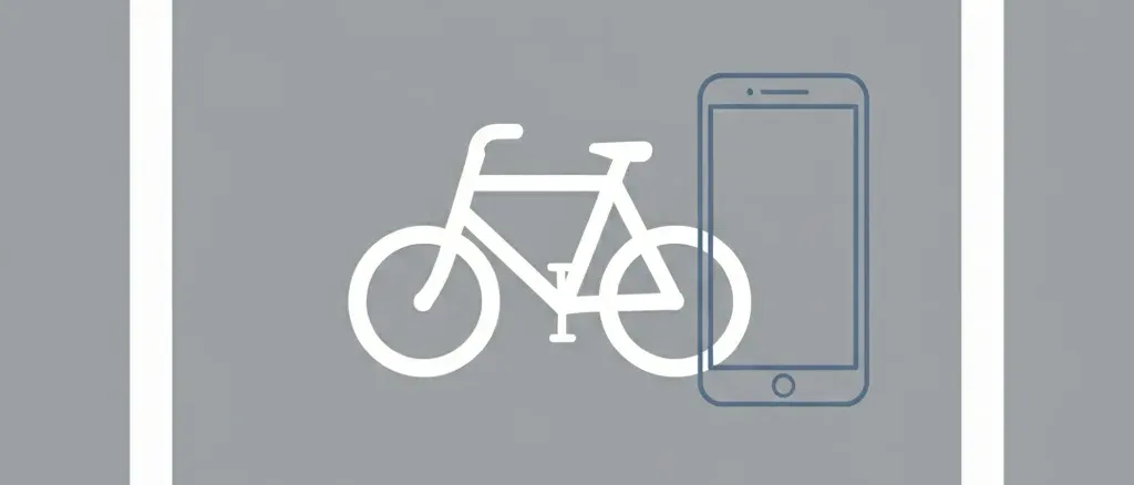 An empty bike lane viewed from above, with a faint phone-shaped outline drawn on the asphalt, flat vector illustration in muted tones.