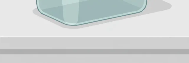A single translucent plastic food container on a neutral surface, flat vector illustration in muted tones.