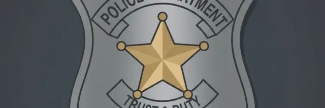 A police badge resting on a plain dark surface, flat vector illustration.