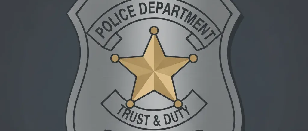 A police badge resting on a plain dark surface, flat vector illustration.