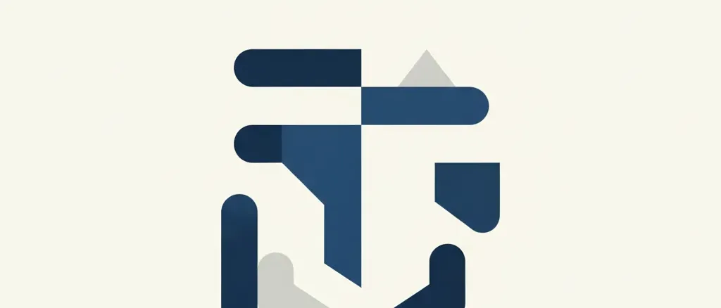 Abstract geometric shapes suggesting a badge outline in muted blue and grey tones, flat editorial illustration.