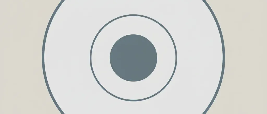 A large pale circle enclosing a much smaller dark circle on a muted sand background, flat vector illustration.