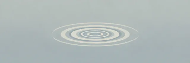 A still pond surface with a single fading ripple spreading outward, flat vector illustration in muted grey-blue tones.