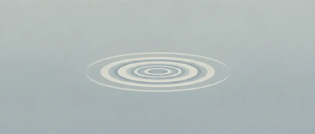 A still pond surface with a single fading ripple spreading outward, flat vector illustration in muted grey-blue tones.