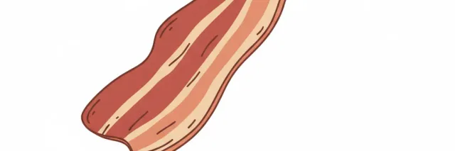 A single strip of bacon resting on a clean white surface, flat vector illustration in muted tones.