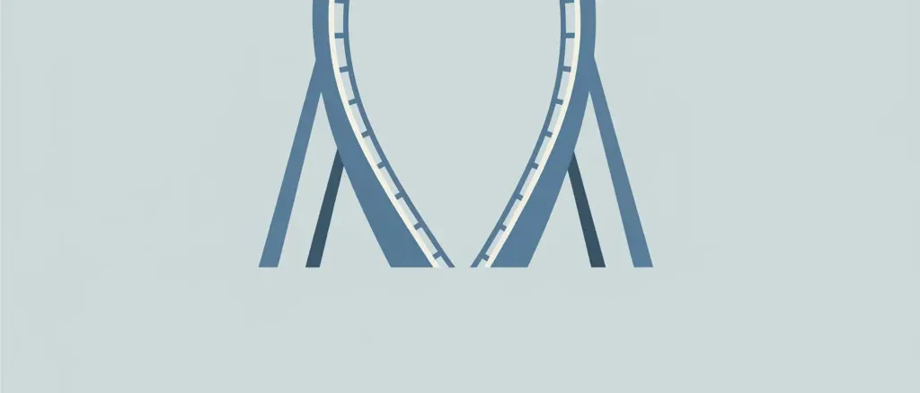A single stylized roller coaster loop rendered as a simple geometric curve against a muted grey background, flat vector illustration.