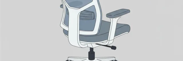 An empty office chair viewed from behind against a plain light background, flat vector illustration in muted grey-blue tones.