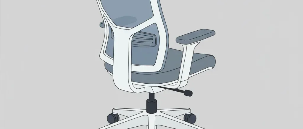 An empty office chair viewed from behind against a plain light background, flat vector illustration in muted grey-blue tones.