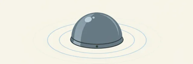 A simplified autonomous vehicle sensor dome icon on a pale background, flat vector illustration, no crash, no people.