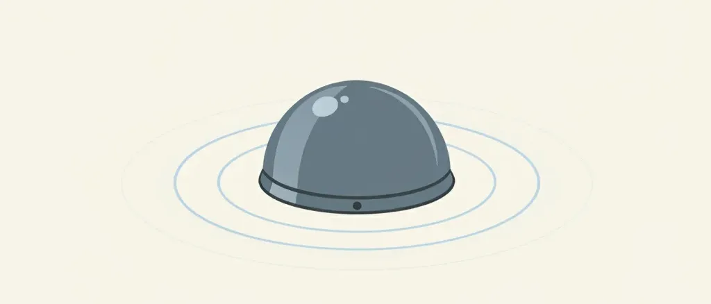 A simplified autonomous vehicle sensor dome icon on a pale background, flat vector illustration, no crash, no people.