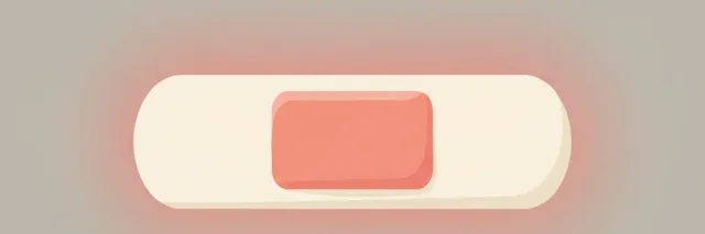 A flat vector illustration of a small adhesive bandage with a faint red halo, rendered in muted tones on an off-white background.
