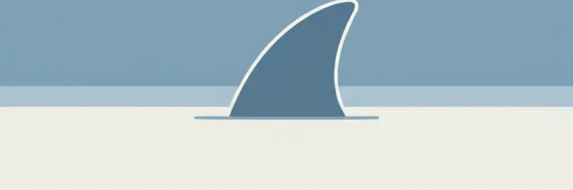 A single stylized shark fin silhouette against a calm horizontal water line, flat vector illustration.