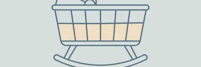 A single pale empty cradle shape in outline against a muted grey-blue background, flat vector illustration.