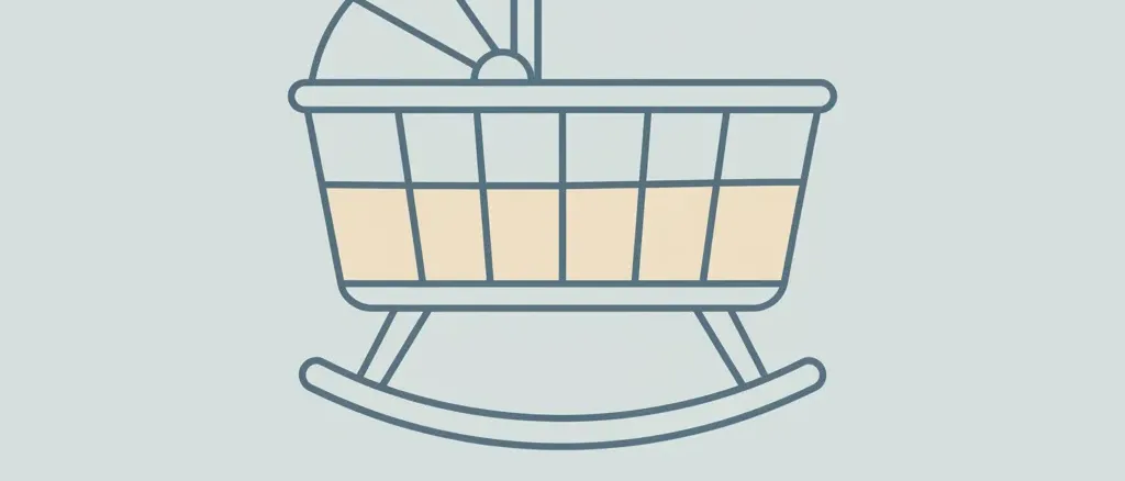 A single pale empty cradle shape in outline against a muted grey-blue background, flat vector illustration.