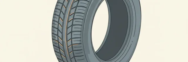 A simplified car tire with low tread rendered in muted slate and amber tones, flat vector illustration.