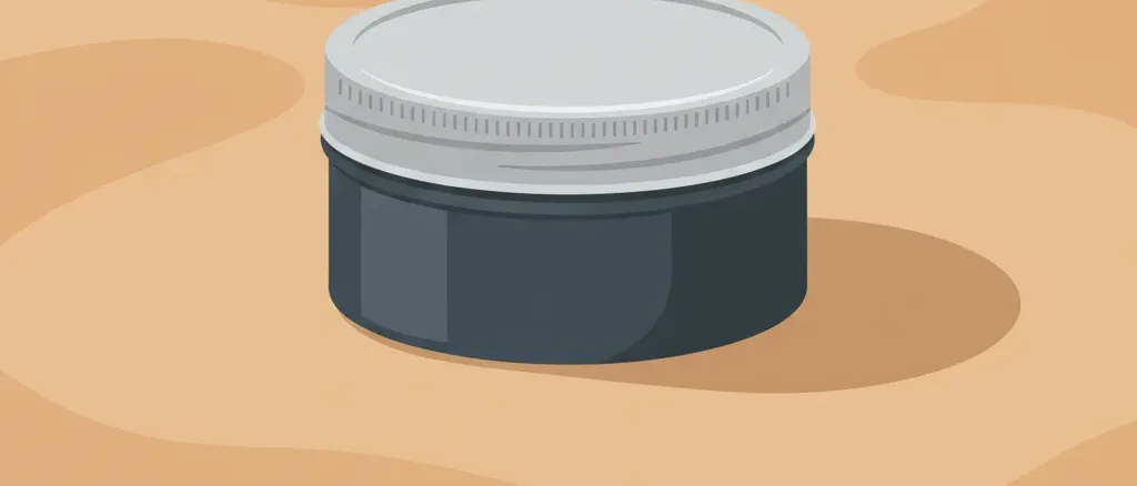 A small tin container casting a soft shadow on a muted warm surface, flat vector illustration.